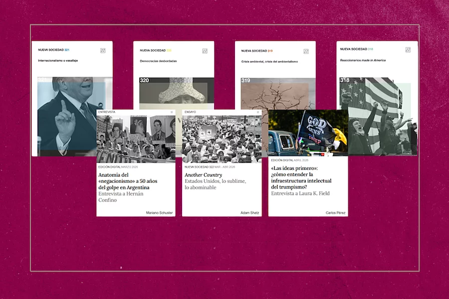 Imágenes de las portadas y de artículos de la revista Nueva Socialedad. 